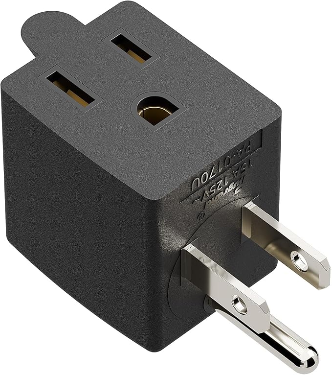 90 Degree Adapter Upward Angled, USA 3-Prong Male-Female Adapter, 90 Degree Angled USA Male Female Plug, 5-15P to 5-15R Direction Changer Space Save Plug Black PA-0170U