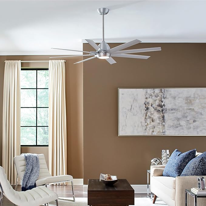 WAC Smart Fans Mocha XL Indoor and Outdoor 8-Blade Ceiling Fan 66in Brushed Aluminum with 3000K LED Light Kit and Remote Control works with Alexa and iOS or Android App