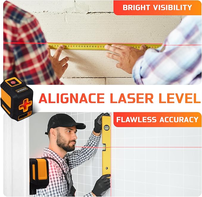 Upgraded Self-Leveling Red Line Laser Level - 360° Laser Alignment Tool for Construction, Picture Hanging, & Carpentry | Laser Leveler Tool w/Horizontal & Vertical Lines - Case Included