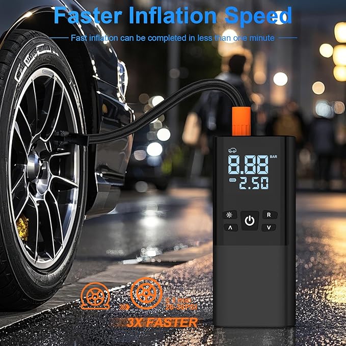 DCV Tire Inflator Portable Air Compressor, 150 PSI Air Pump for Car Tires with Digital Tire Pressure Gauge, LED Lights, Cordless Tire Pump for Cars, Bike & Motorcycle Tires, Balls, Black