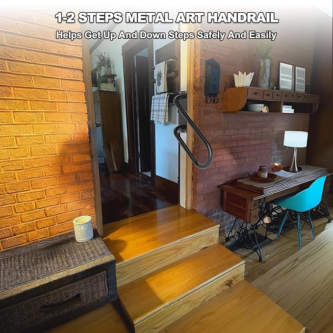 Jamb Mount Handrails for Outdoor Steps-1-2 Step Waterproof Stairs Railing-Powder Coated Side Mount Hand Rails for Indoor Stairs-Non-Slip Staircase Grab Rail for Deck/Porch/Mobile Home/Short Stairway