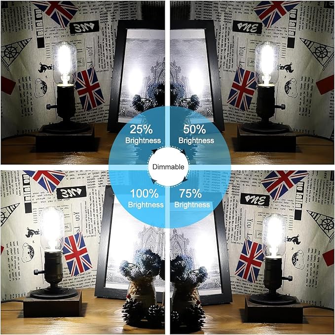 Leools T14 LED Bulb,6W E26 LED Bulb Dimmable Equivalent E26 Bulb 60 Watt,Neutral White 4000K E26 Edison Bulb,AC120V,650lm,CRI90,Clear Glass,Tubular Light Bulb,ETL Listed,Pack of 6