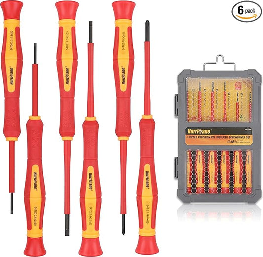 HURRICANE 1000V Precision Insulated Screwdriver Set, 6 Piece Insulated Electrician Screwdriver Set with Magnetic Tips for Electrical Repairs. Slotted(1.8mm, 2.0mm, 2.5mm, 3.0mm), Phillips(PH00, PH0)
