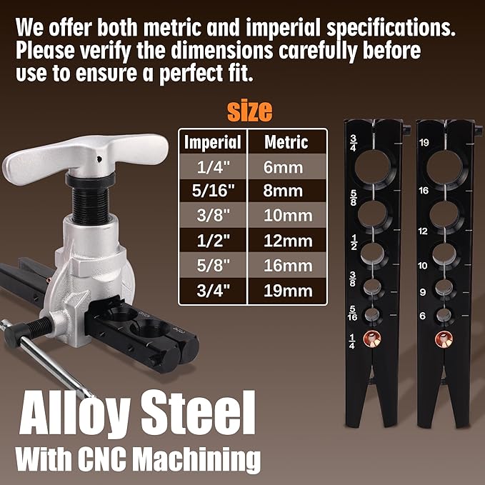 Flaring Tool Kit, HVAC Pipe Expander Tool, 1/4'' - 3/4'' and 6-19mm 45° Eccentric Single Flare Tool with Tubing Cutter and Cylinder Style Deburring Tool for Copper Tube Expander
