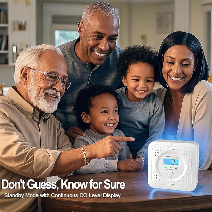 3 Pack Carbon Monoxide Detector LCD Screen Real-Time Concentration Battery Fault LED 60-Second Self-Check History Alarm Peak Record Portable Travel Van Life RV Camping Hotel Home Safety Pet Family