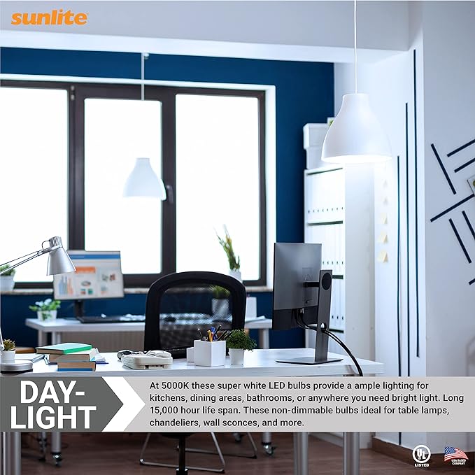 Sunlite LED A19 Light Bulb, Non-Dimmable 11 Watt (75W Equivalent), 1100 Lumens, Medium (E26) Base, UL Listed, 5000K Daylight, 3 Count