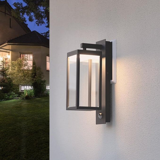 Motion Sensor Outdoor Wall Light, Modern Black Waterproof LED Exterior Sconce - Security Lighting Fixture for Porch Garage Garden Walkway Backyard