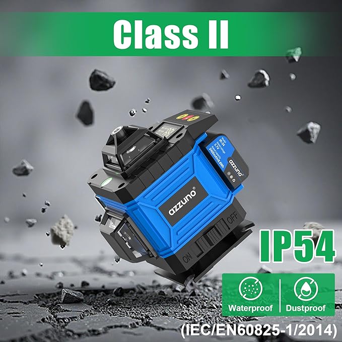 AZZUNO Laser Level 360 Self Leveling Green Beam with LCD Screen, 4x360 lazer leveler tool, Rechargeable Battery & Magnetic Base - Ideal for Construction, Tiling, Tool Gift