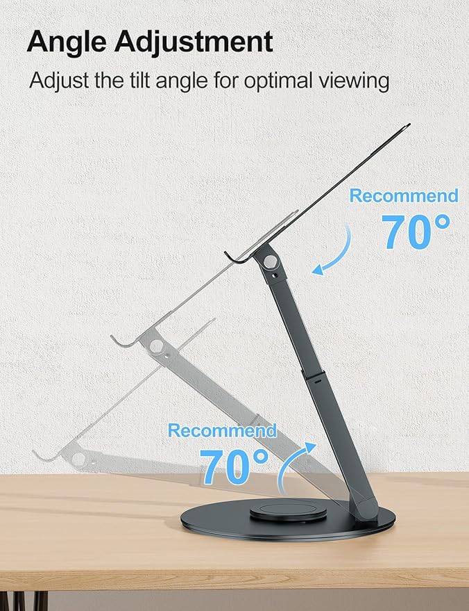 tounee Telescopic Laptop Stand for Desk with 360° Swivel Base, Sit to Stand, Height Adjustable, Portable Riser Holder for Good Posture, Compatible with MacBook Pro, All Laptops 10-17"-Gray