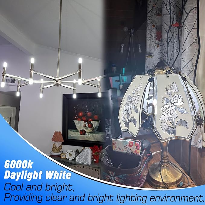 E12 40 Watt Equivalent LED Bulbs 6000K Daylight White 450lm 4W 120V LED Candelabra Bulb with T6 C7 E12 Small Base for Wall Sconces Pendant Chandelier Ceiling Fan Lighting, Non-Dimmable, 4 Pack