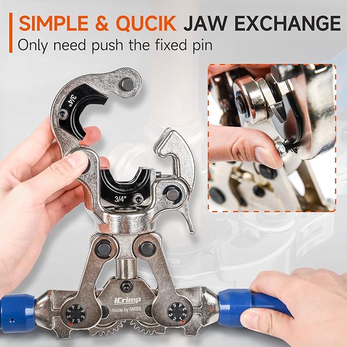 iCrimp Copper Tube fittings Crimping tool with 1/2,3/4 and 1-inch Jaw for ProPress copper fitting IWISS-1632AF