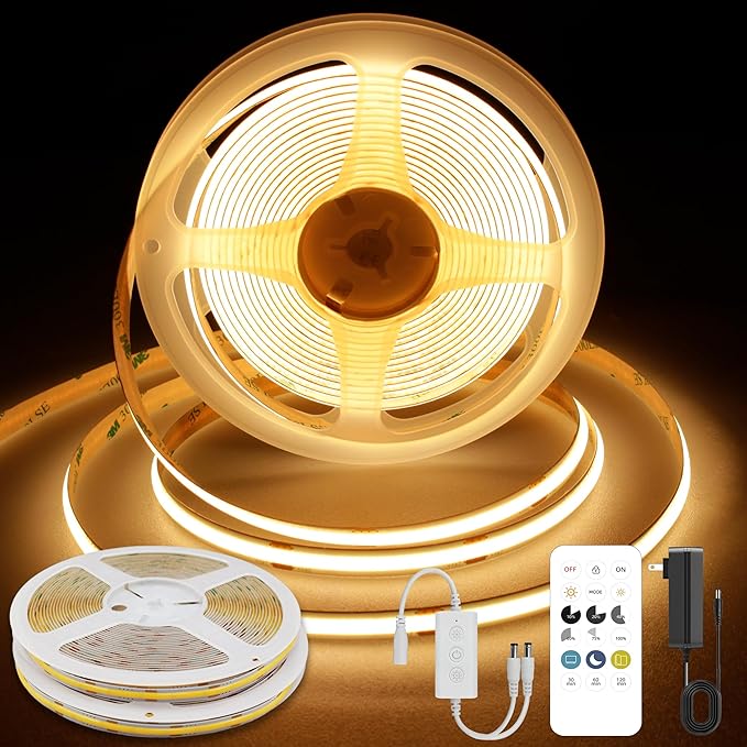 COB LED Strip Lights Warm White,24V Dimmable led Light Strip KIT with Remote and app Control,2700K 32.8FT/2 * 5m 8mm Wide Ra>90 Cuttable Flexible Strip Lights for Bedroom,Shelf,Cabinet