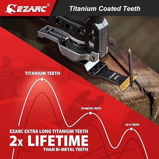 EZARC Titanium Oscillating Saw Blades Kit 4 PCS, Plunge Cutting Multitool Blades for Metal Wood Nails Screws, Flush Cut Universal Quick Release Multi Tool Blades Kits, Tool Blades Fit Multiple Models