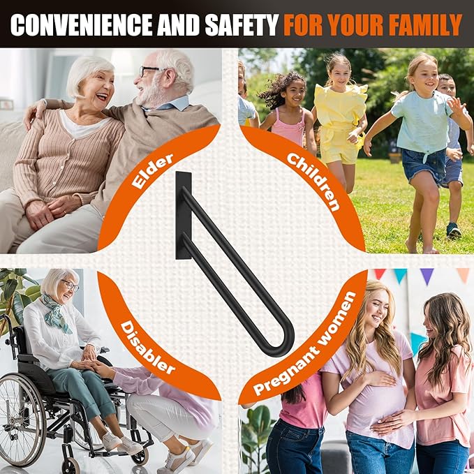 GORWARE Handrails for Outdoor Steps, 32" U-Shaped Handrail Wall Mount with Matte Black Finished,1-3 Steps Railings,Safety Grab Bar for Outdoor Indoor Stairs, Garage, Porch, Toilet, Yard and Garden