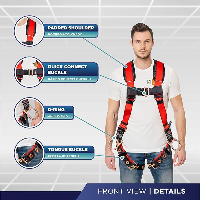 Palmer Safety Full Body Harness with 5 Point Adjustment, Dorsal D-ring, Grommet Legs, Two Side D Rings, and Fall Indicators