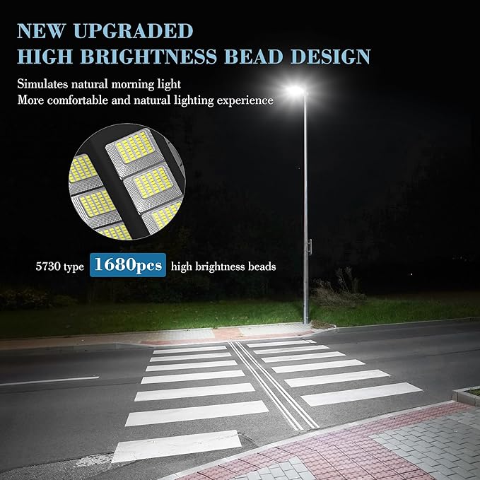 10000W Solar Street Lights - Wide Angle Solar Lights Outdoor Motion Sensor, Commercial Parking Lot Light Dusk to Dawn, 7000K LED Street Light IP66 Waterproof with Remote Control (1Pack)