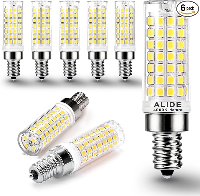 ALIDE E12 75 Watt Replacement LED Candelabra Bulbs C7,4000K Natural White,800LM T6 7.5W LED E12 Chandelier Light Bulbs for Ceiling Fan Pendant Lighting,Non-dimmable,6 Pack