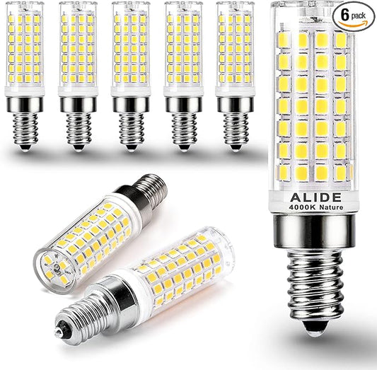ALIDE E12 75 Watt Replacement LED Candelabra Bulbs C7,4000K Natural White,800LM T6 7.5W LED E12 Chandelier Light Bulbs for Ceiling Fan Pendant Lighting,Non-dimmable,6 Pack