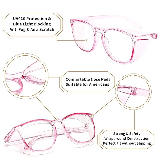 Alsenor Safety Glasses Anti Fog Goggles Protective Eyewear Blue Light Blocking Anti Dust UV Protection Glasses For Men Women (Purple)