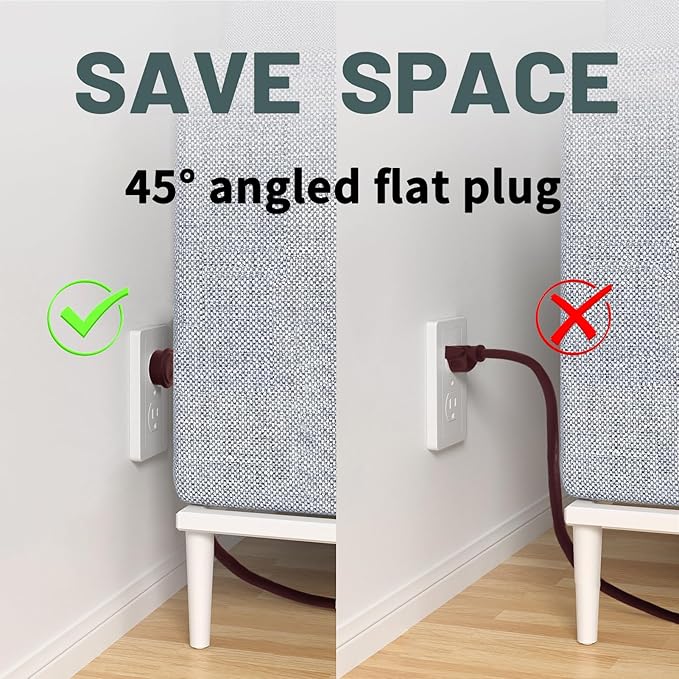 Indoor Flat Plug Brown Extension Cord 20ft, UL Listed, 16/3 SJTW 3 Prong Heavy Duty, 16 Gauge 13A Power Cord for Lights, Appliance, Home, Office