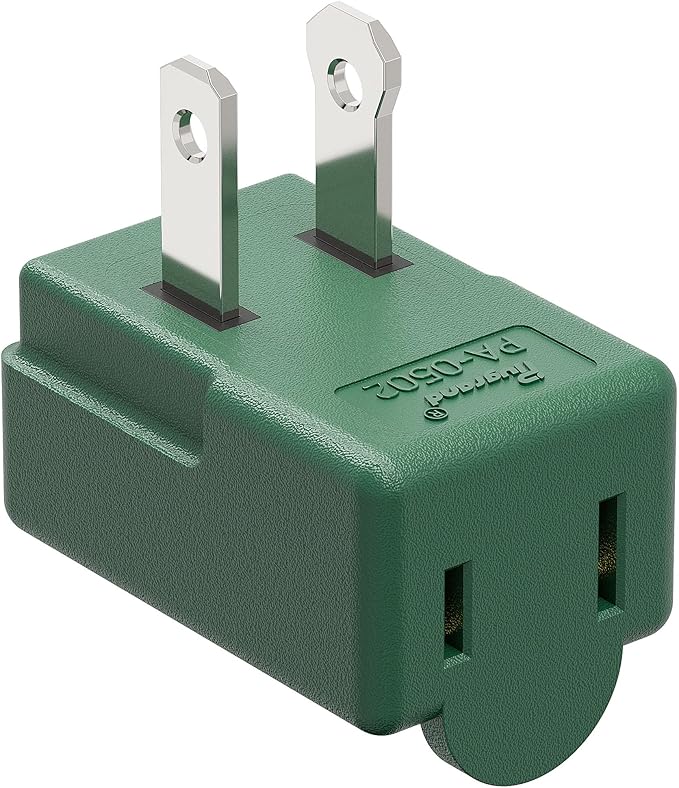 Right Angle Adapter,2-Prong 90 Degree Downward Angled AC Adapter, Polarized 2-Prong L Type Adapter, Vertical Right Angled Down Angle Power Adapter, PA-0502G Green Color