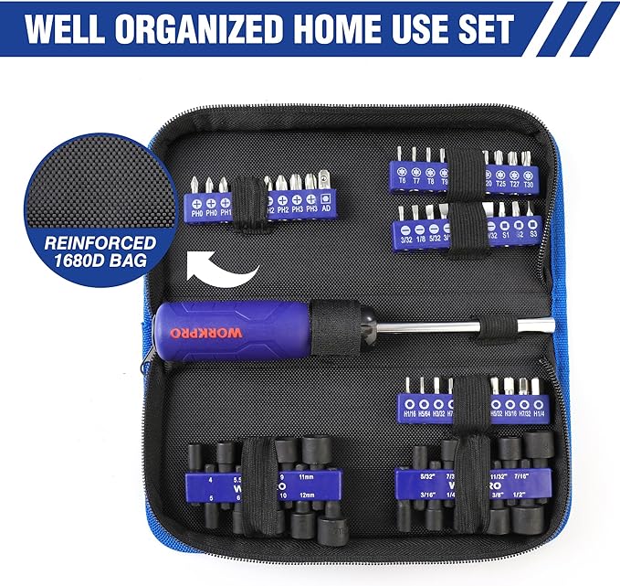 WORKPRO 61PC Magnetic Screwdriver Bits & Nut Driver Set with Organizer Bag, DIY Tools & Equipment for Men Women Mechanic, Herramientas Tool Bit Kit Home Improvement Gift, Metric & SAE