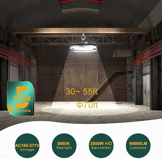 520W LED High Bay Light AC100-277V High Bay LED Light 5000K 78000LM (2080W MH/HPS) UFO LED Lights Suit for 30-60FT Height-3Pack 𝟓𝐘𝐫𝐬 𝐖𝐚𝐫𝐫𝐚𝐧𝐭𝐲
