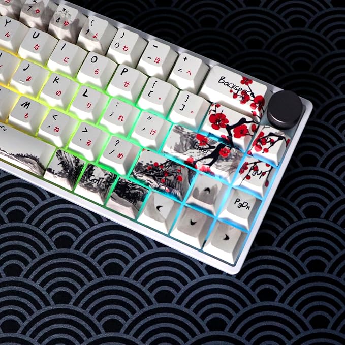 MOLGRIA GK68 68-Key RGB Backlit Gaming Keyboard with Plum Blossom Keycaps, Hot Swappable Yellow Mechinery Switches, Wired and Wireless with Knob Mechanical Keyboard for Win/Mac OS