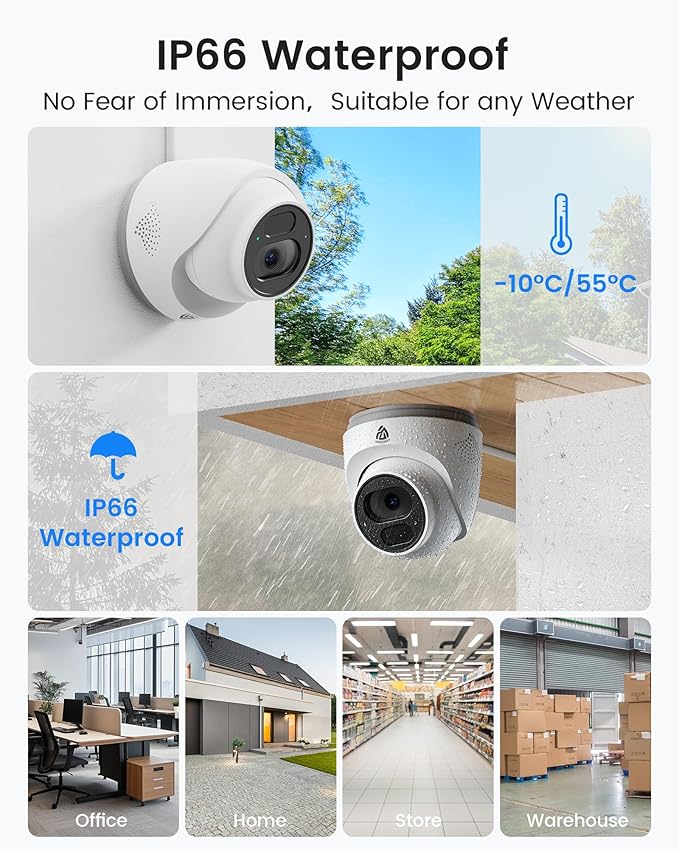 4K PoE CCTV Security Camera System, 8CH NVR with 2TB HDD and 8X 8MP PoE IP Cameras with AI Detection & Instant Alert, 100ft IR Night Vision, 24/7 Recording, 2-Way Audio, No Monthly Fee