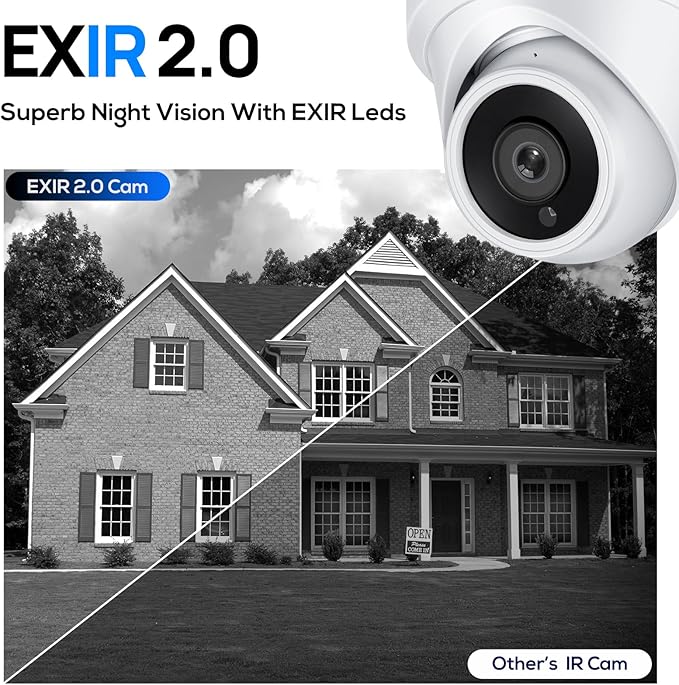 VIKYLIN 4K 8MP PoE IP Camera Outdoor, 4K PoE Turret Camera with Human Vehicle Detection,2.8mm Lens, 98ft EXIR2.0 Night Vision,Built-in Mic, WDR,IP67 Weatherproof, Plug & Play,Blue Iris, NDAA Compliant