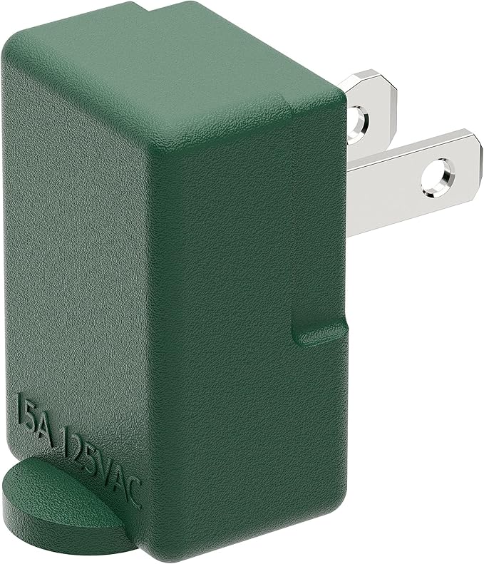 Right Angle Adapter,2-Prong 90 Degree Downward Angled AC Adapter, Polarized 2-Prong L Type Adapter, Vertical Right Angled Down Angle Power Adapter, PA-0502G Green Color