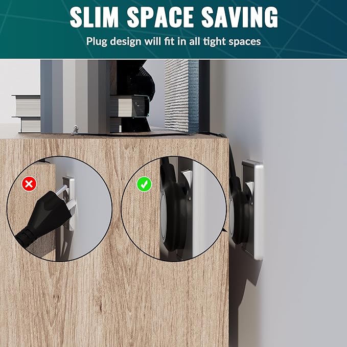 Elecan Flat Plug Extension Cord 3 Ft 2 Pack with Slim Space-Saving Plug Design, Thin Flat Cable Low Profile Power Cord 3 Prong Grounded Wire, 16 Gauge 13 A/125 V-Black-ETL Certified