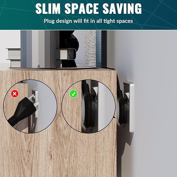 Elecan Flat Plug Extension Cord 15 Ft with Slim Space-Saving Plug Design, Thin Flat Cable Low Profile Power Cord 3 Prong Grounded Wire, 16 Gauge 13 A/125 V-Black-ETL Certified