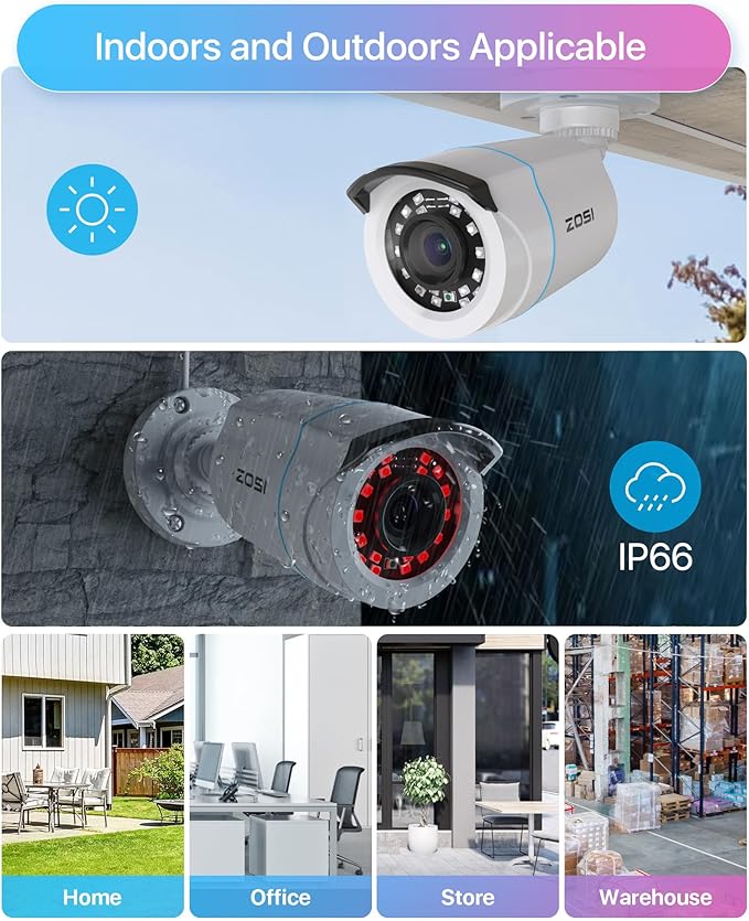 ZOSI H.265+ Home Security Camera System with AI Human Vehicle Detection, 5MP 3K Lite 8 Channel CCTV DVR Recorder and 8 x 1080p Weatherproof Bullet Camera Outdoor Indoor, 80ft Night Vision, 1TB HDD