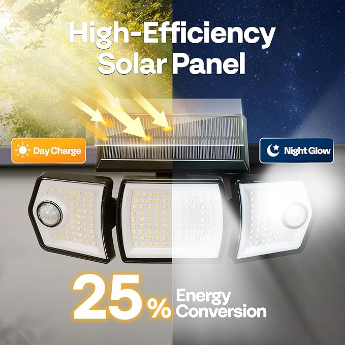 VIVOHOME Linkable Solar Lights Outdoor, Dual Roating Motion Sensor Flood Lights Solar Powered Security Light with 3 Heads, 2500LM, IP65 Waterproof for Outside, Yard, Garage, Wall, Patio