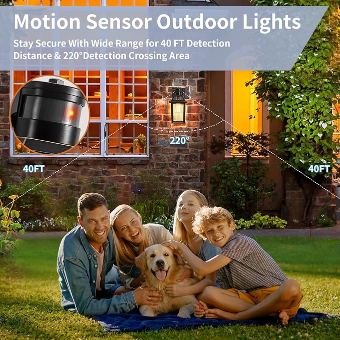 Motion Sensor Outdoor Wall Lights, Porch Light Outdoor 3 Lighting Modes, Dusk to Dawn Exterior Light Fixture, Waterproof, Outside Lights for House Front Door Patio Garage 2 Pack (Black)