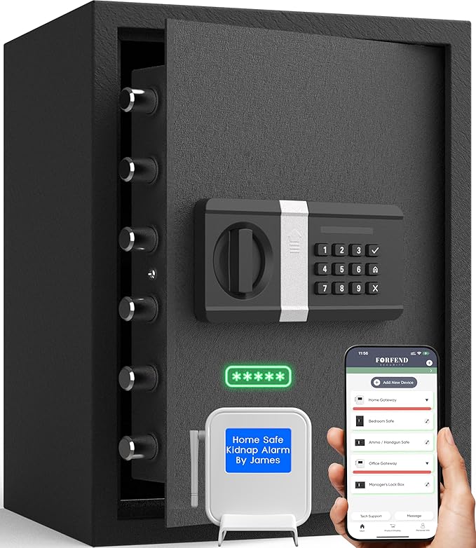 FORFEND Smart Home Safe | WiFi Safe Box App Lock/Alarm | Voice Command, Kidnap Alarm, Tamper Detect, Frozen Mode, Sub Account| Digital Safe Anti Theft