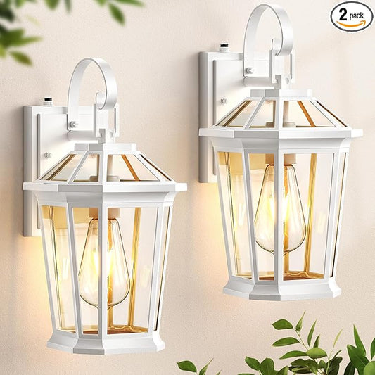 VIANIS 2 Pack Outdoor Wall Lights, Dusk to Dawn Exterior Light Fixture for House, 100% Anti-Rust Aluminum Waterproof Porch Light Outside Wall Lights, White Outdoor Wall Sconce Lanterns for Garage