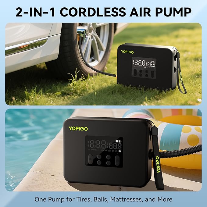 Tire Inflator, Portable Air Compressor 160PSI Dual Power Electric Air Pump for Tire, Air Inflator in Auto Shut-Off, Digital Pressure Gauge Display, for Truck, Cars, Motorcycles, Bikes & Balls