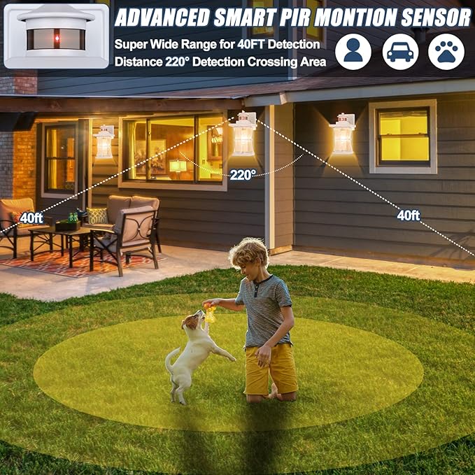 2 Packs White Motion Sensor Outdoor Lights - Advanced Dusk to Dawn Outdoor Lighting, Waterproof Exterior Light Wall Mount Fixtures, Anti-Rust Porch Outside Lights Wall Sconce for House, Garage, Square