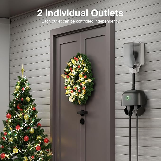 GHome Smart Outdoor Smart Plug, Smart Home Wi-Fi Outlet with 2 Sockets, IP64 Weather Resistance, Compatible with Alexa, Google Home & SmartThings, No Hub Required