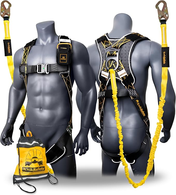 KwikSafety - SCORPION Safety Harness [w/Attached 6ft Lanyard] Safety Harness Fall Protection Kit ANSI OSHA