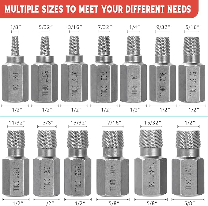 13 PCS Screw Extractor Set, Hex Head Multi-Spline Easy Out Bolt Extractor Kit Stripped Allen Screw Removal Tool Chrome Molybdenum Alloy Steel Remover Tool for Broken Rounded Rusted Bolts Screws Nuts