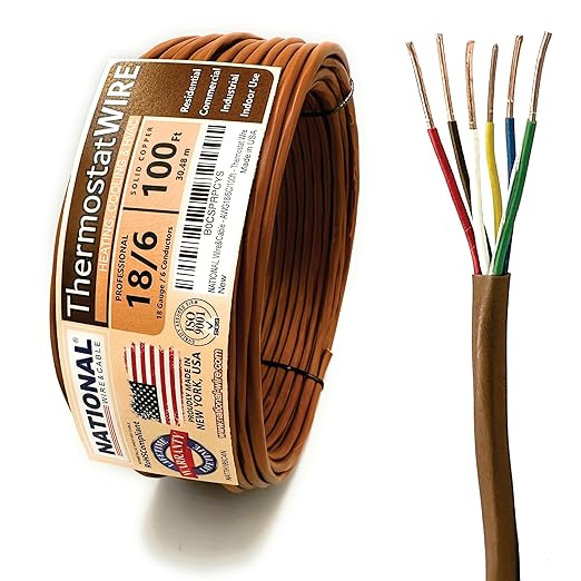 18/6 100Ft. NATIONAL Wire&Cable Thermostat Doorbell HVAC Heating Control Professional Cable Wire - Made in USA - 100% Solid Copper Conductors, CL2 ETL Listed, Low Voltage Applications Use