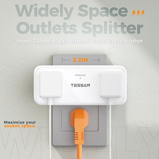 Multi Plug Wall Outlet, TESSAN 4 Outlet Extender with 3 USB (1 USB C), Multi Plug Surge Protector 900J, Multiple Wall Charger for Home Office Dorm Room Essentials, White