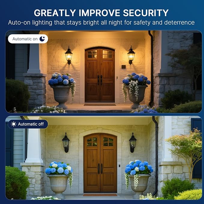 FLSNT Dusk to Dawn Outdoor Sensor ST19 LED Light Bulb, 7W (60W Eqv.), 800LM,Vintage Filament E26 Base, Auto On/Off Photocell Automatic for Energy-Efficient Outdoor Lighting, 2700K Soft White, 4 Pack