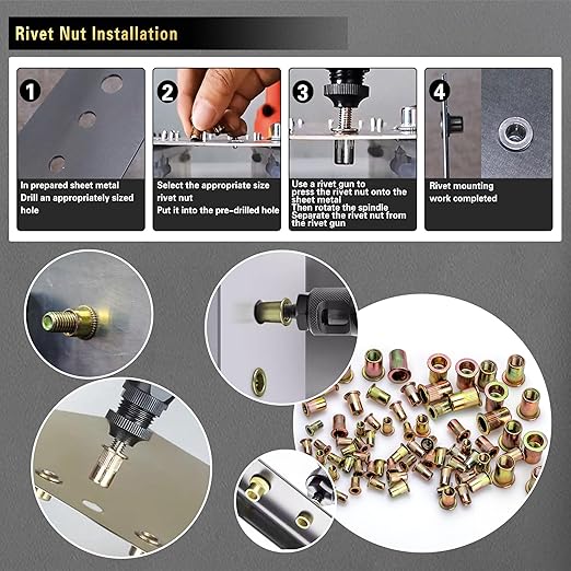 Pressure Rivet Nut Tool Kit, 430Pcs Metric Rivet Nut Combination (M8/M6/M5/M4/M3), Suitable for Furniture, Decoration, Automotive, Marine and Industrial Applications (CarbonSteelRivetNutTool)