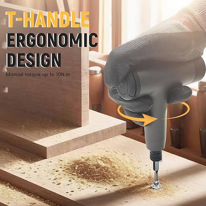 T-shaped Cordless Electric Screwdriver, Easy Pressing Adjustable Torque DIY Grade Rechargeable Battery Power Source