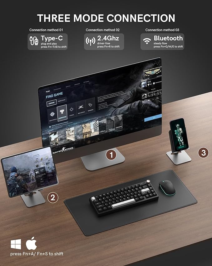 Womier SK65 Wireless Mechanical Gaming Keyboard with Knob, 60 Percent Aluminium Keyboard for PC, Bluetooth 5.0/2.4GHz/USB-C Wired, Hot Swappable Custom Lineaner Switch, RGB Backlit (Black V2)