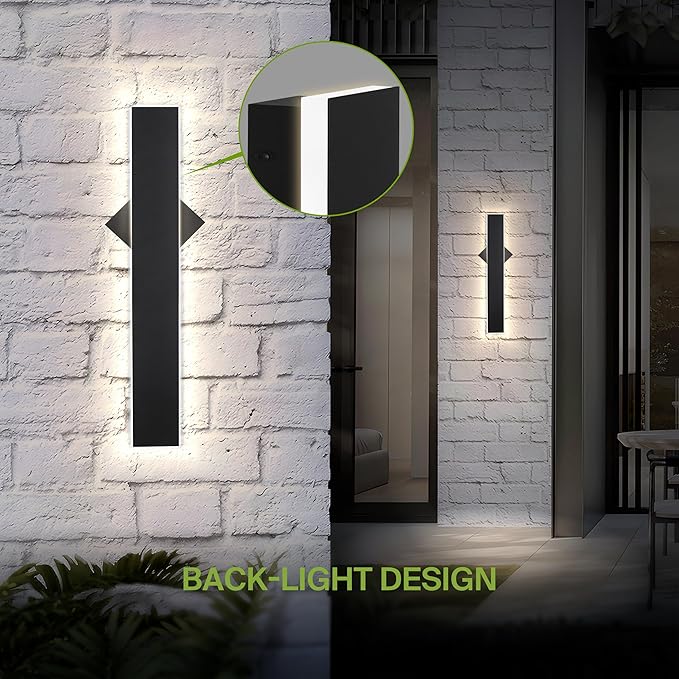 ASD LED 24" Long Wall Mount Light Fixture, Outdoor & Indoor Linear Sconce | 3CCT, Dimmable, Waterproof, Anti-Rust, ETL Listed | 24W 1500LM 3000-5000K 100-277V | Exterior Porch Lighting | Black